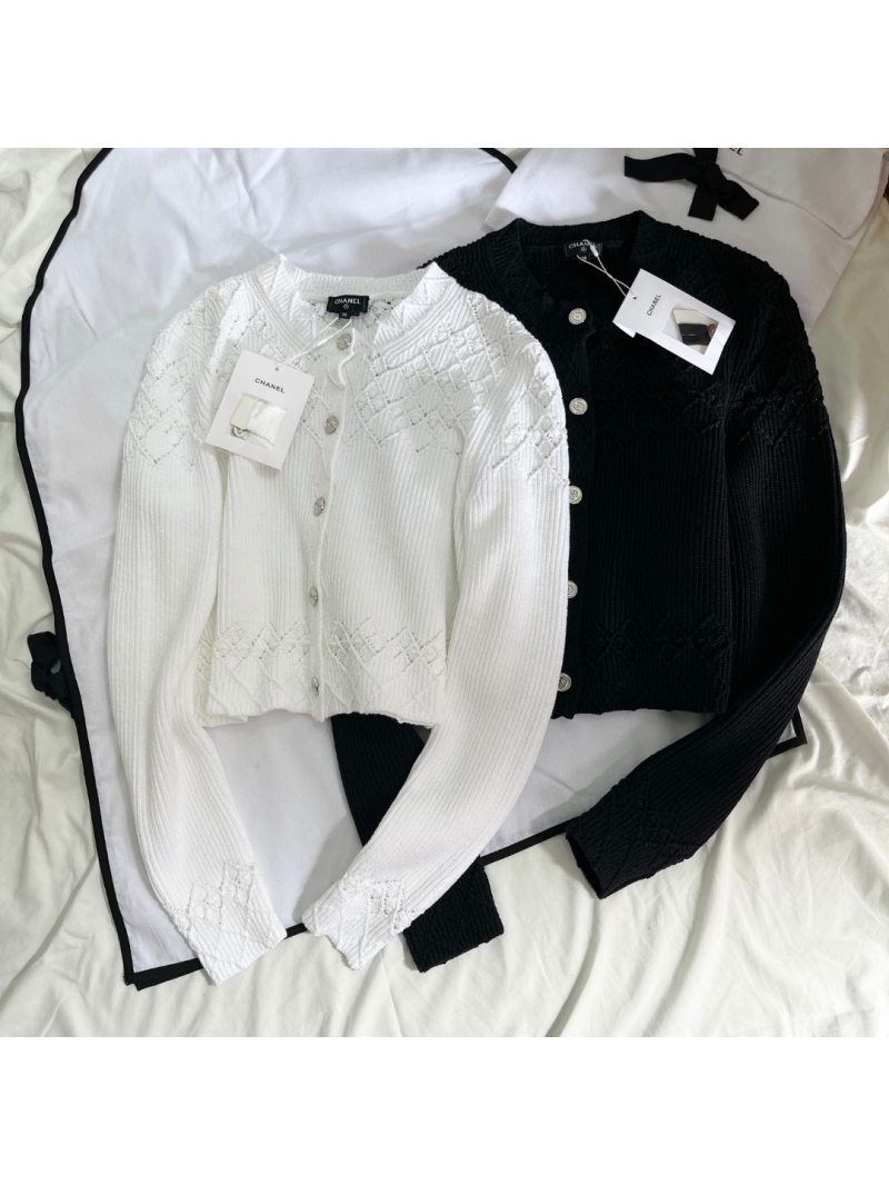 Chanel Coco Girl Classic Round-Neck Cardigan Black – Hollow Crochet Design