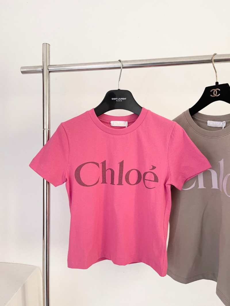 Chloe Cotton Jersey Logo Short Sleeve T-Shirt Pink – SS25 Collection