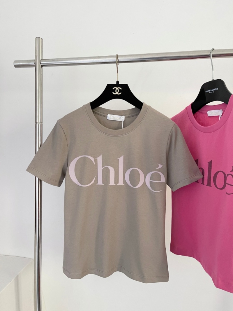 Chloe Cotton Jersey Logo Short Sleeve T-Shirt Taupe – SS25 Collection