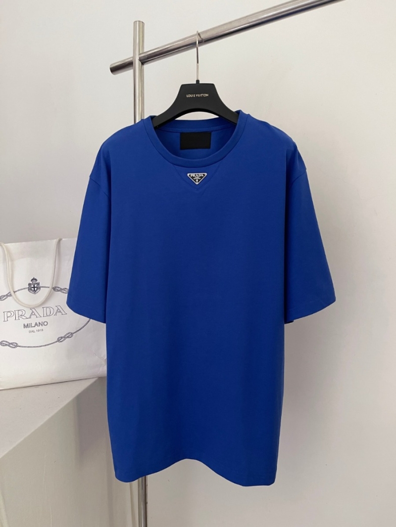 Prada Triangle Logo Short-Sleeve T-Shirt Blue - Luxe Casual