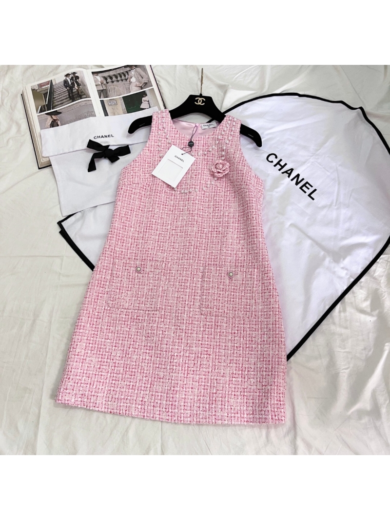 Chanel Exclusive Pearl Flower Tweed Vest Dress - Blush Pink