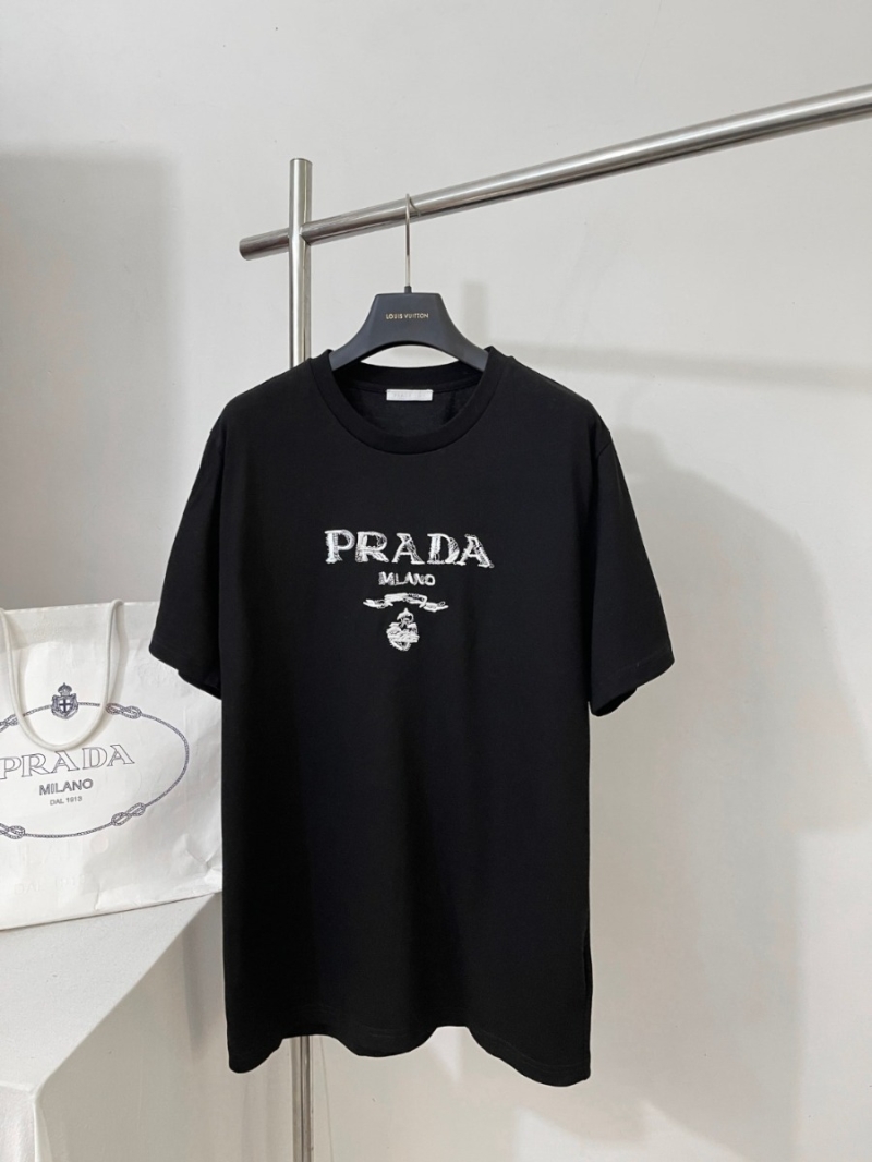 Prada Unisex Classic Embroidered Triangle Logo T-Shirt black - Exclusive Edition