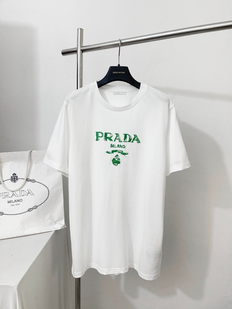 Prada Unisex Classic Embroidered Triangle Logo T-Shirt white - Exclusive Edition