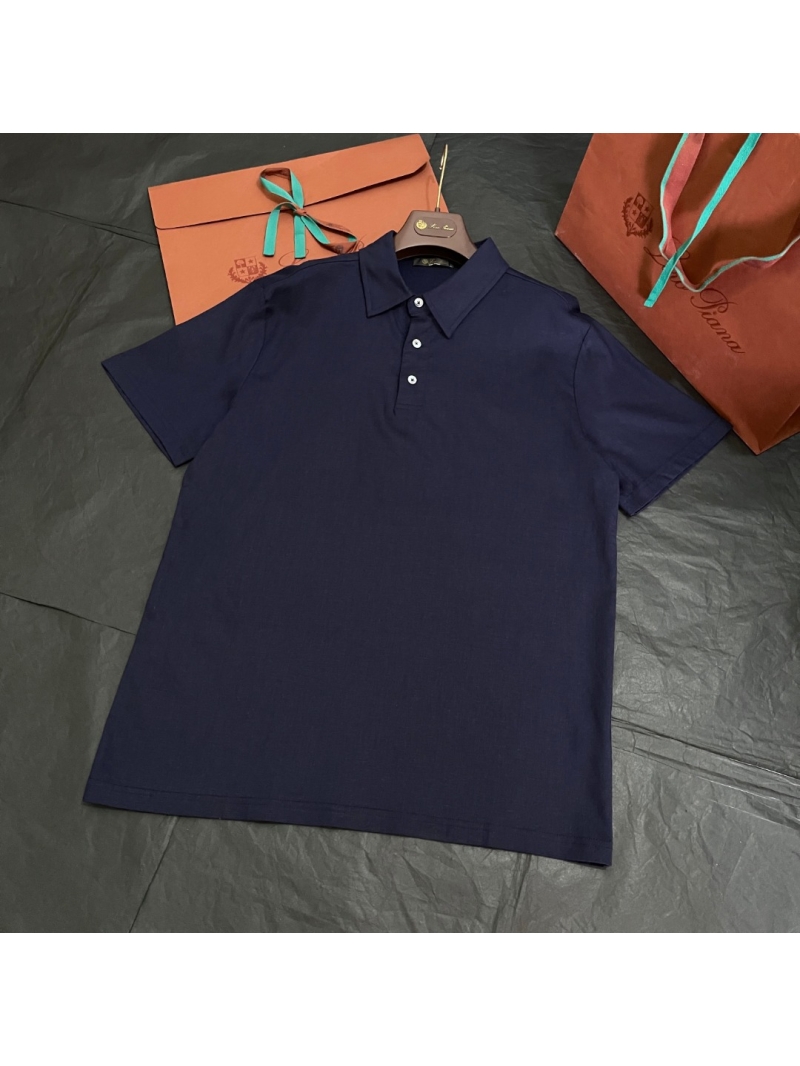 Loro Piana Men's Exclusive Linen Solid Short-Sleeve Polo navy