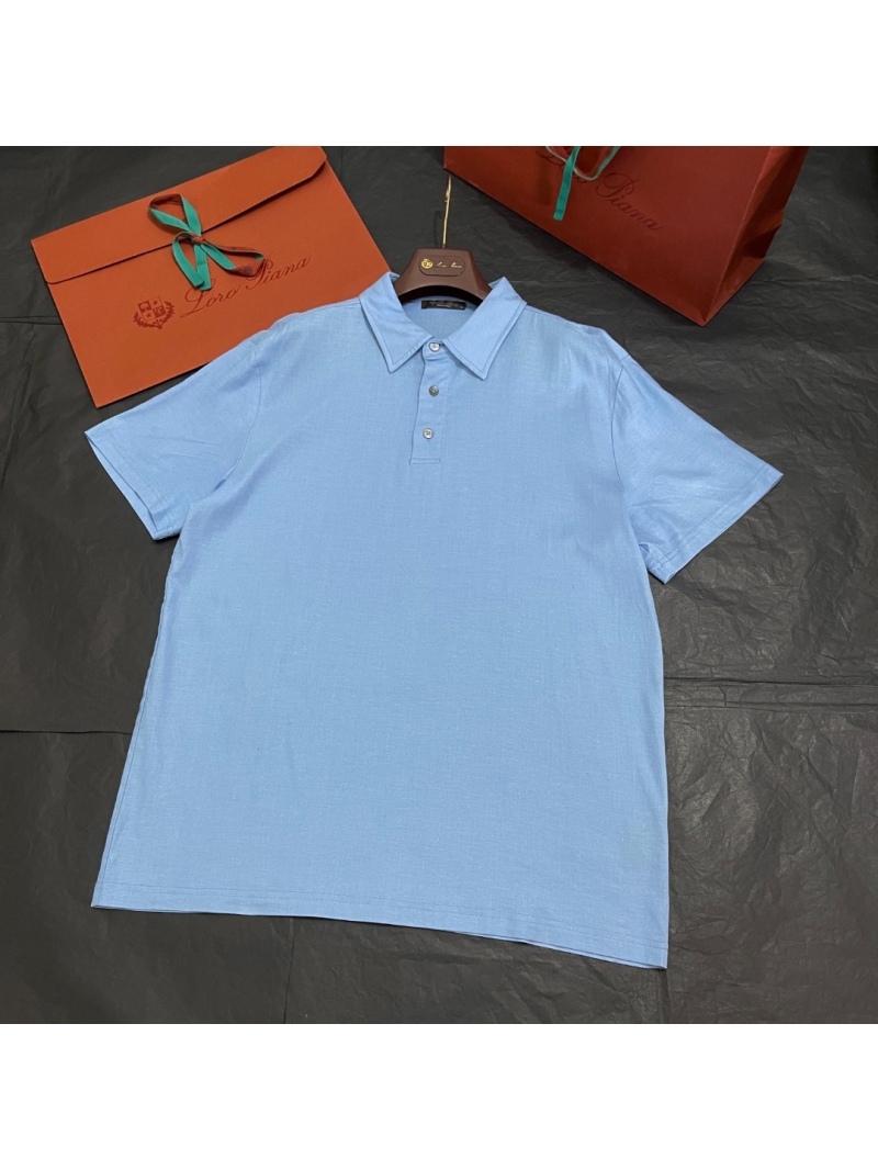 Loro Piana Men's Exclusive Linen Solid Short-Sleeve Polo Light blue