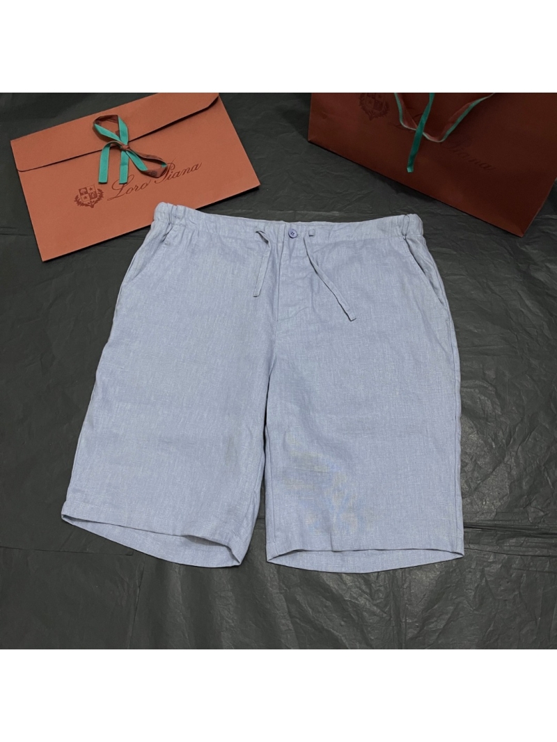 Loro Piana Men's Imported Linen Drawstring Casual Shorts Light blue