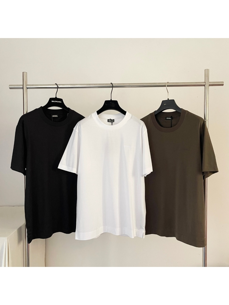 Zegna Signature Luxury Cotton Jersey T-Shirt - Dark Olive White Black