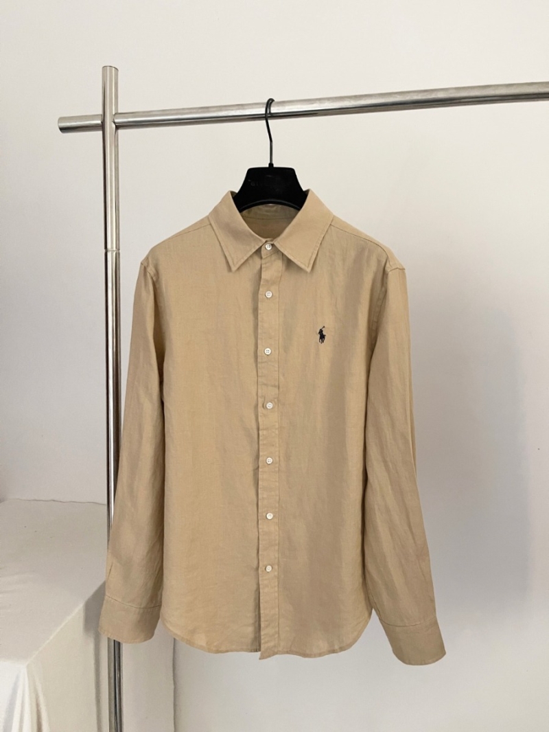 Ralph Lauren Signature Embroidered Beige Linen Shirt