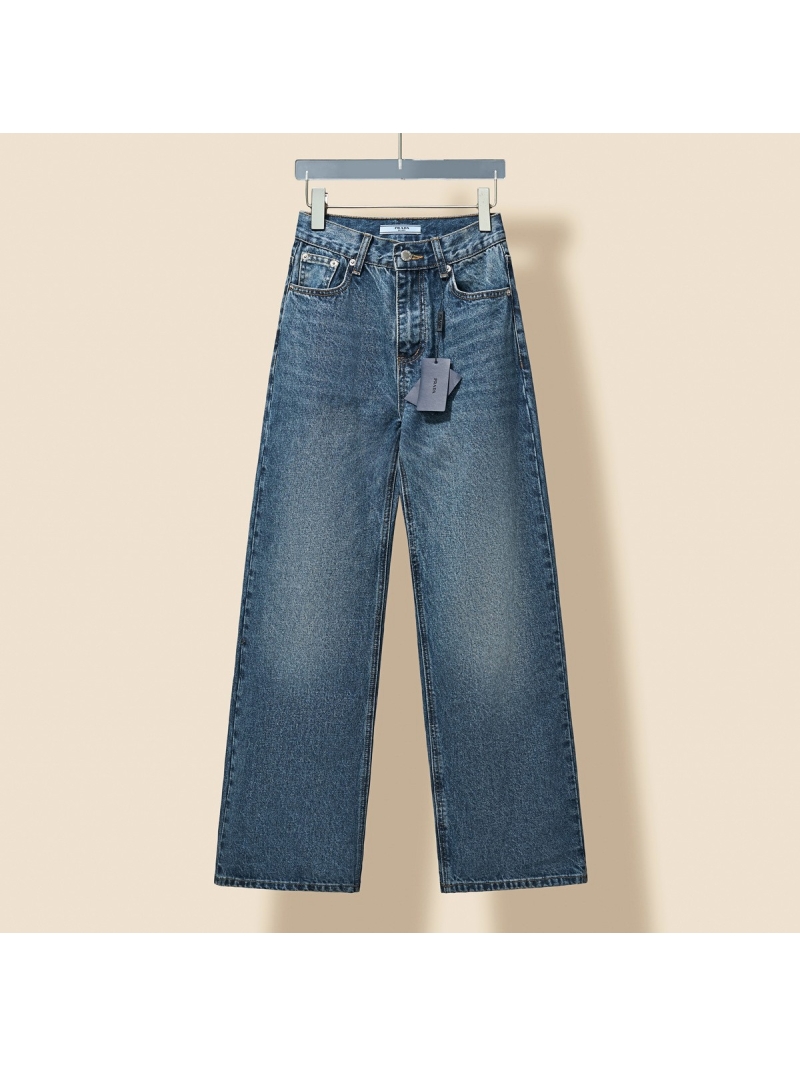Prada Triangle Logo Collection Soft Straight-leg Jeans Blue