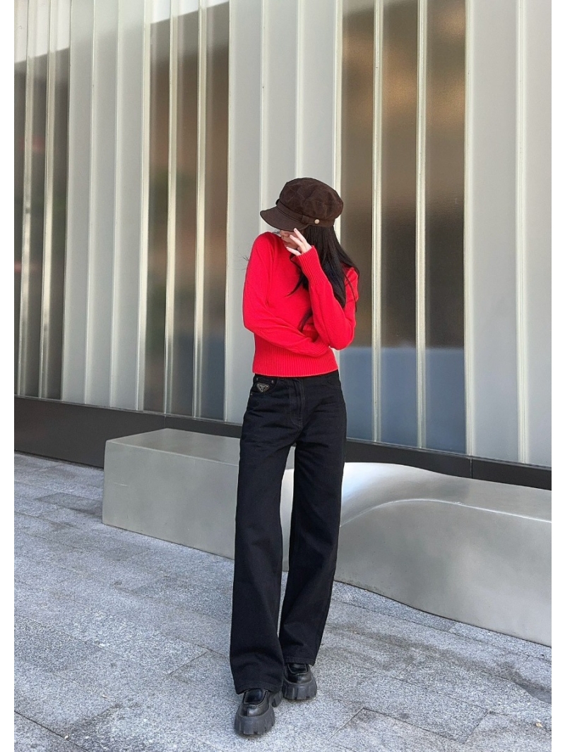 Prada Triangle Logo Collection Classic Straight-leg Jeans Black