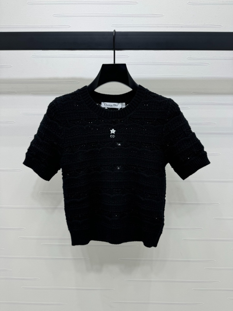 Dior 2025 Spring/Summer Chic Open-Knit Sweater in Monochrome. Black