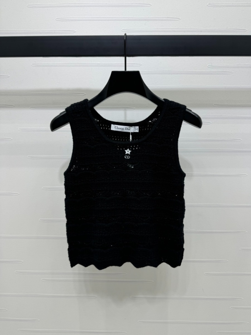 Dior 2025 Spring/Summer Delicate Open-Knit Tank Top in Monochrome. Black