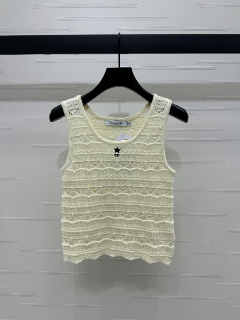 Dior 2025 Spring/Summer Delicate Open-Knit Tank Top in Monochrome. White