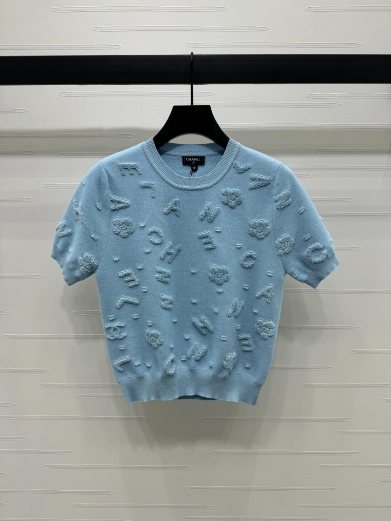 Chanel 2025 Spring/Summer Elegant Logo Knit Top in Pastel. Baby Blue