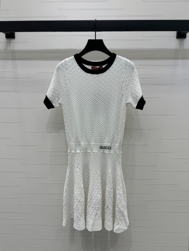 Gucci 2025 Spring/Summer Chic Knit Dress in White with Contrast Trim