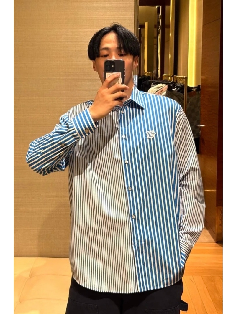 Louis Vuitton 2025 Men's and Women's New Blue and White Contrast Stripe Shirt