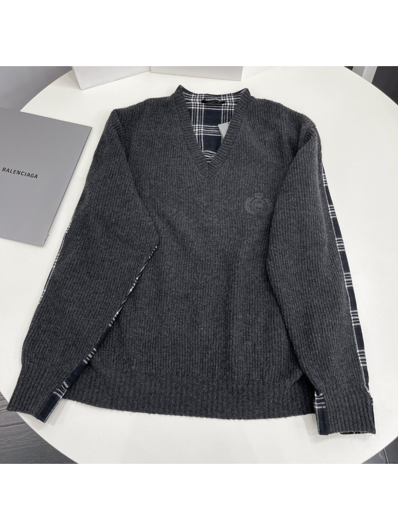 Balenciaga Unisex Patchwork Wool Sweater with Plaid Detail
