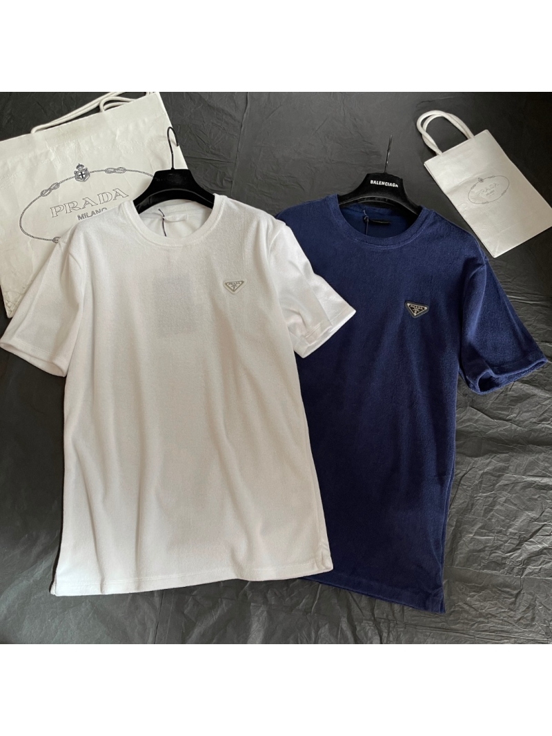 Prada Terry Cloth Triangular Logo T-Shirt - Sumptuous Navy Blue Unisex Luxe