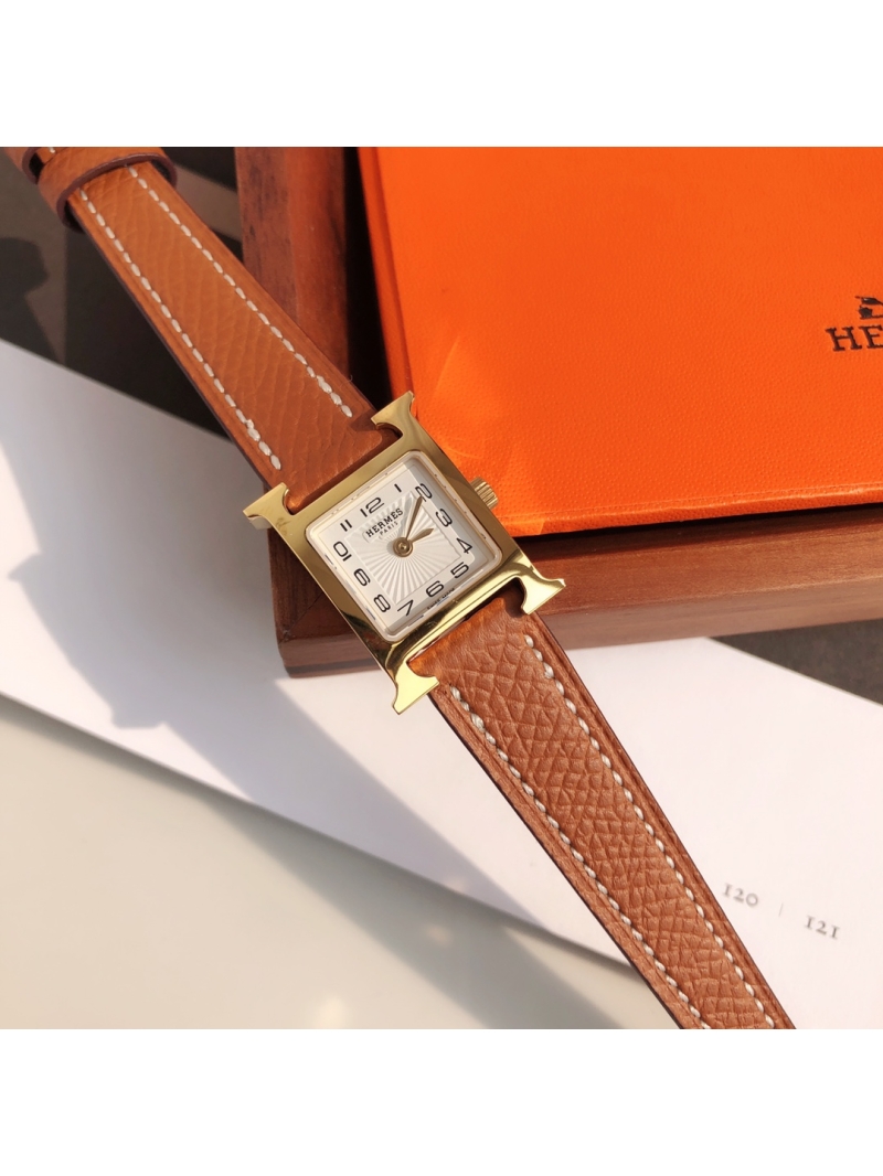 Hermes H Hour 17 Mini Size Watch Golden Brown