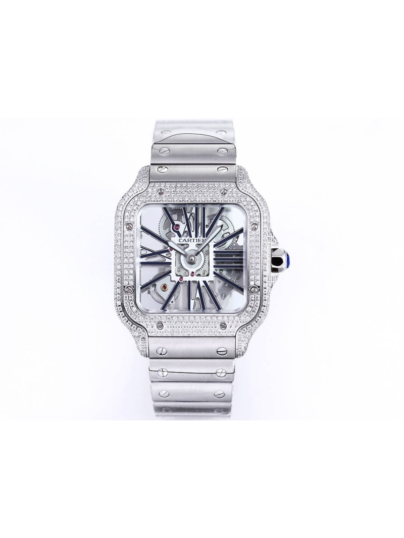 Cartier Santos Skeleton Diamond Series Watch white black