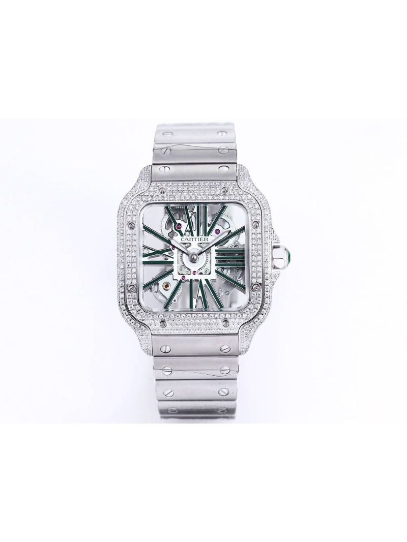Cartier Santos Skeleton Diamond Series Watch green