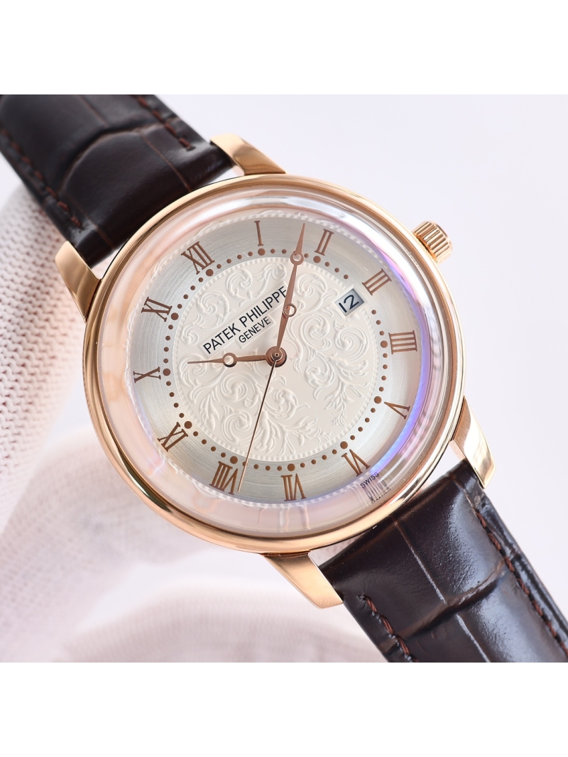 Patek Philippe Geneve Ultra-Thin Automatic Men's Watch with Pot Lid Glass Design Rose Gold/Gold