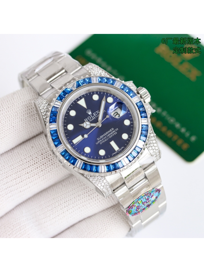ROLEX Blue Submariner MK1 Full Diamond Series - Customized Diamond-Encrusted Diver's Watch