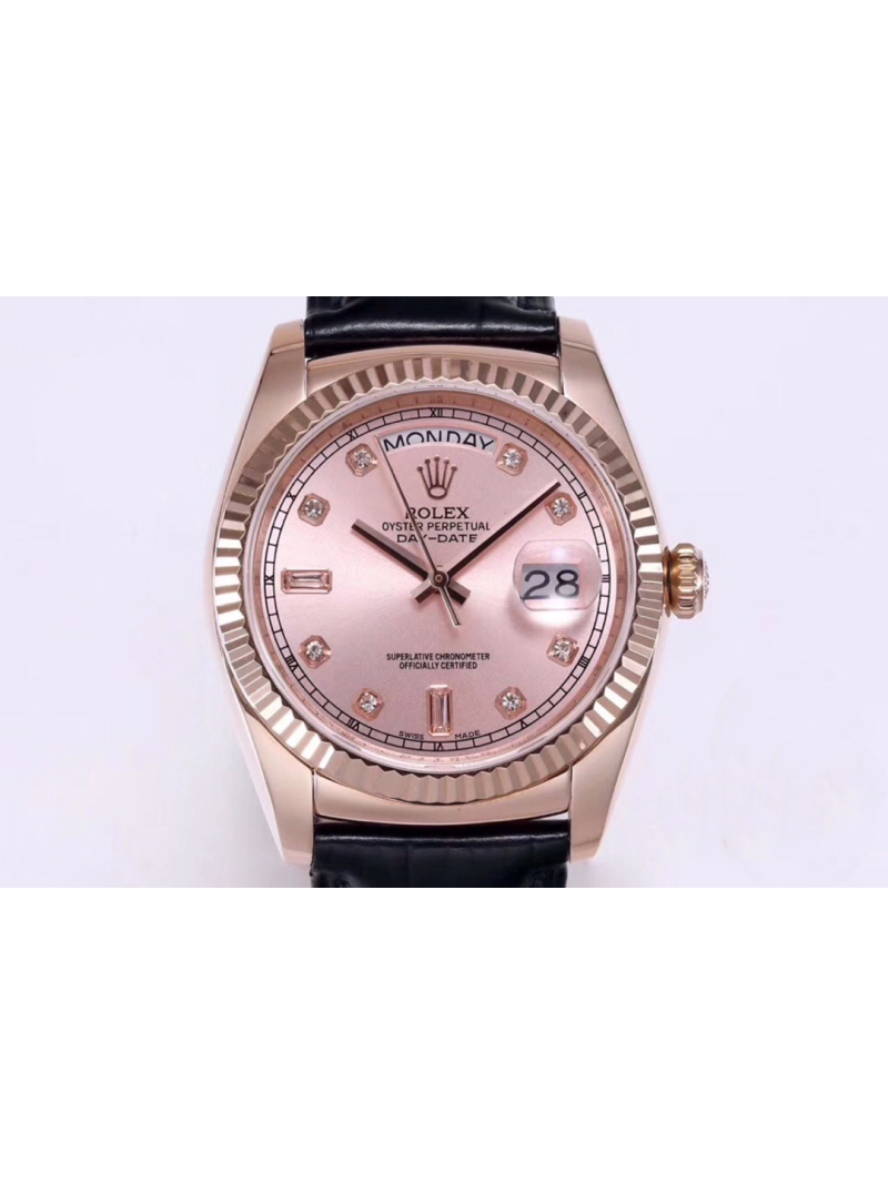 Rolex Oyster Perpetual Day-Date Leather Strap Edition - 36mm pink plate
