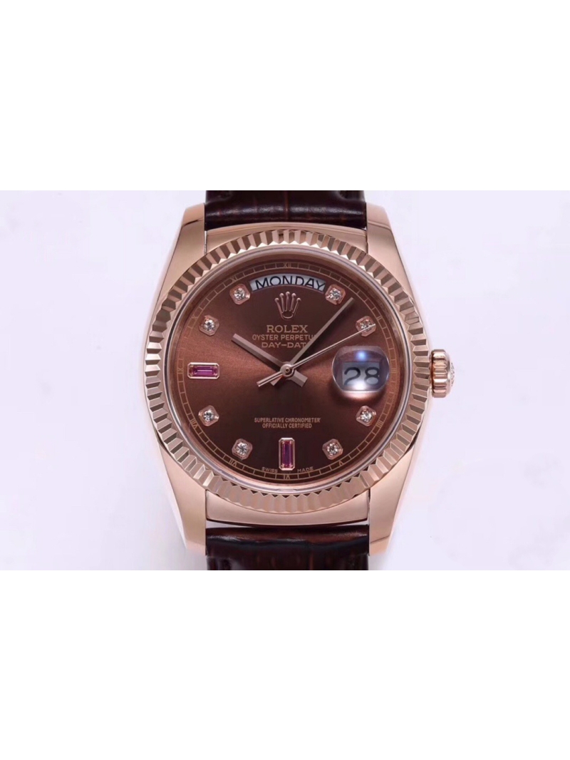 Rolex Oyster Perpetual Day-Date Leather Strap Edition - 36mm Brown Plate