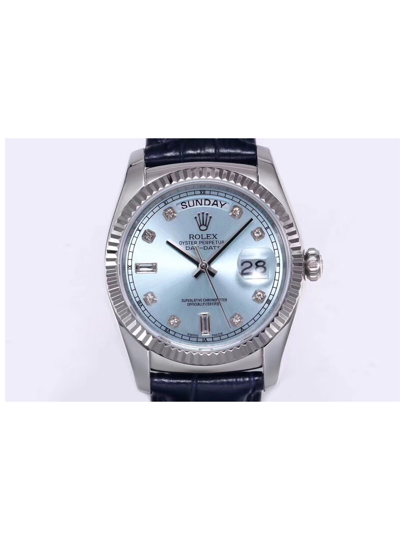 Rolex Oyster Perpetual Day-Date Leather Strap Edition - 36mm light blue plate