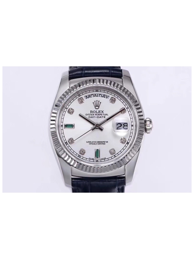 Rolex Oyster Perpetual Day-Date Leather Strap Edition - 36mm white silver plate
