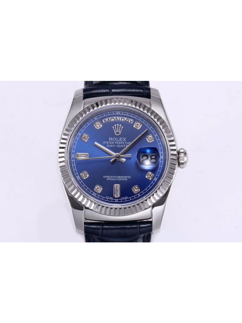 Rolex Oyster Perpetual Day-Date Leather Strap Edition - 36mm blue plate