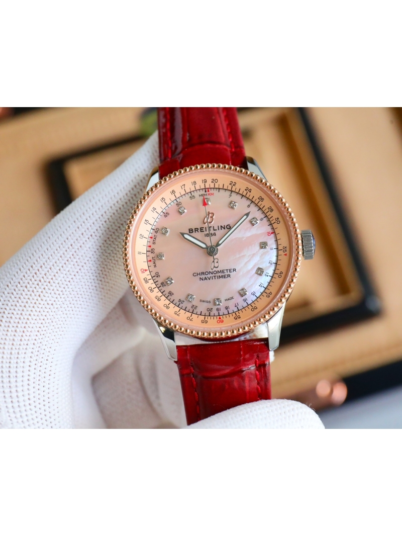 Breitling Women's Aviation Chronograph Automatic Watch 35mm Pink plate