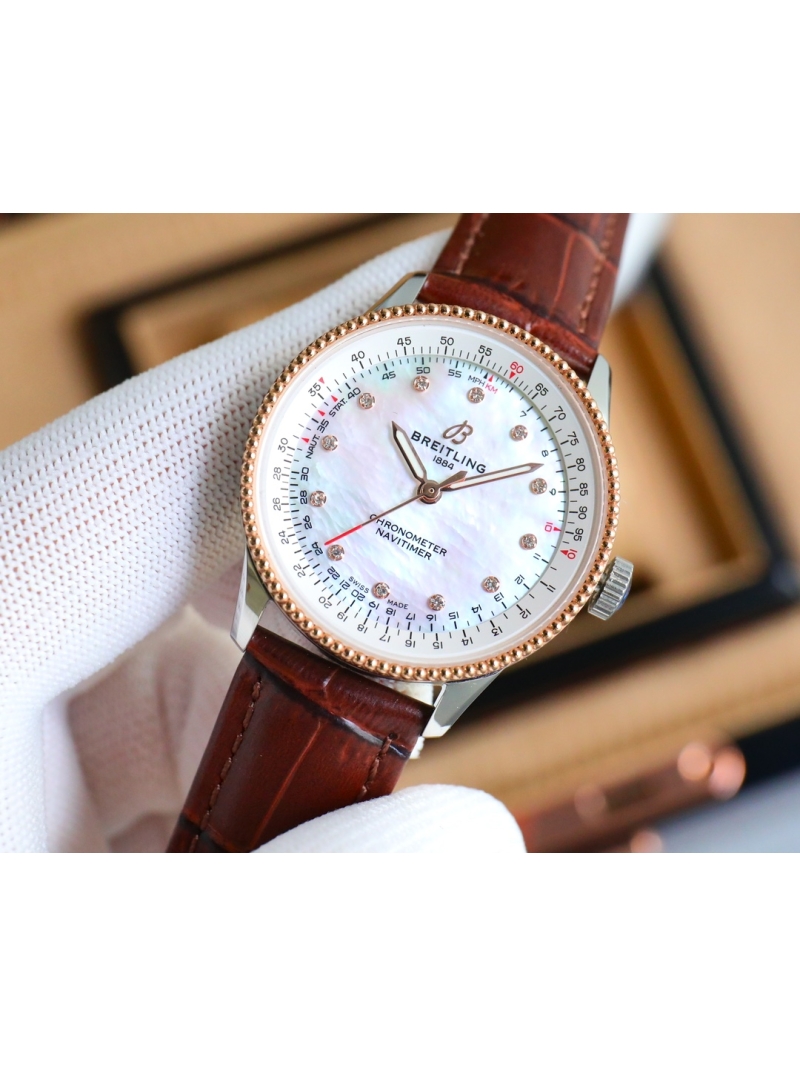 Breitling Women's Aviation Chronograph Automatic Watch 35mm brown white plate