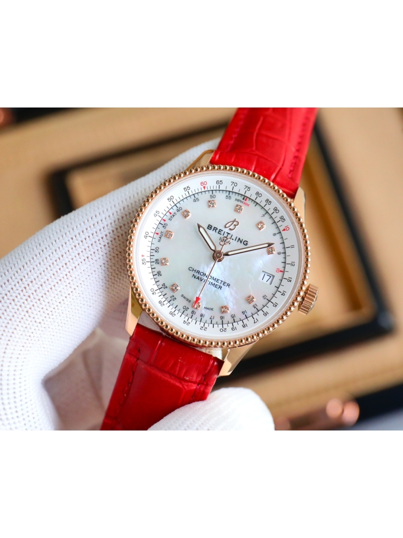 Breitling Women's Aviation Chronograph Automatic Watch 35mm Red white plate