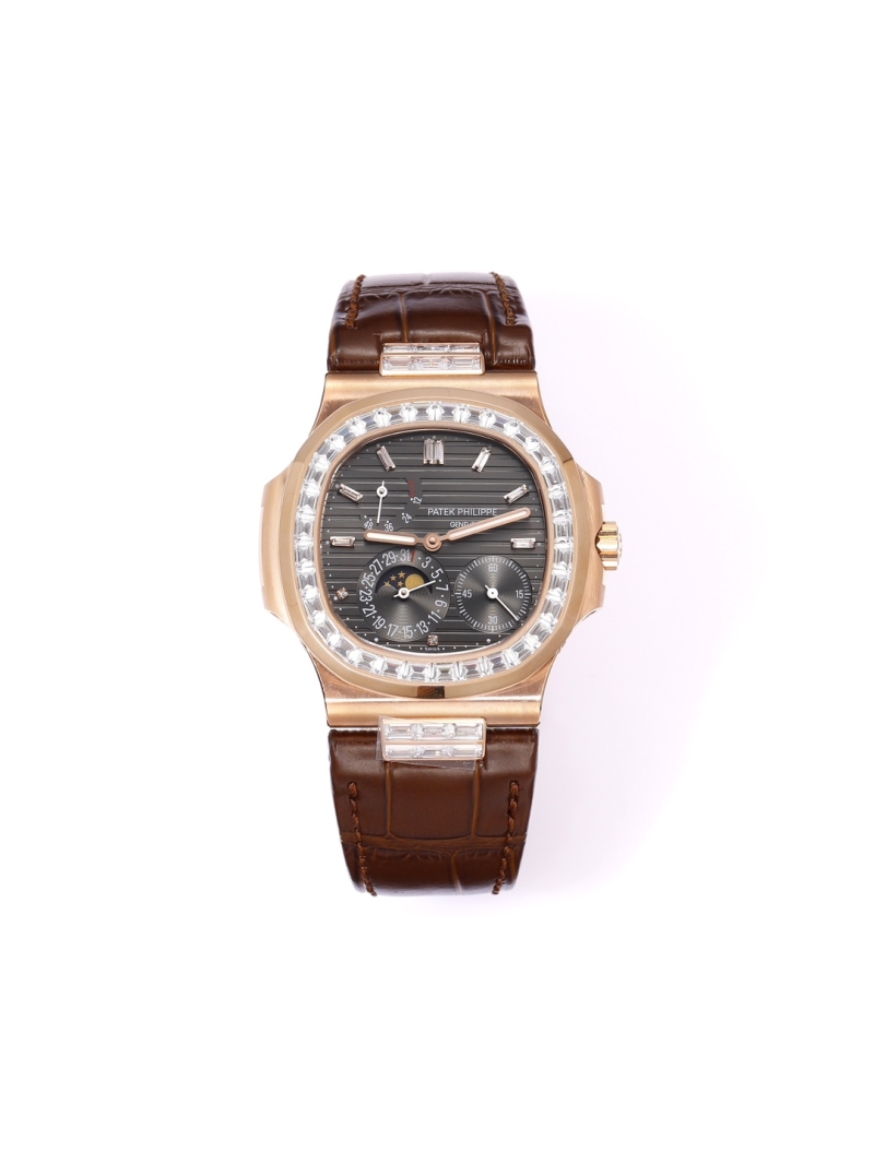 Patek Philippe Nautilus 5712/1A-001 brown alligator, rose gold, black dial with diamond