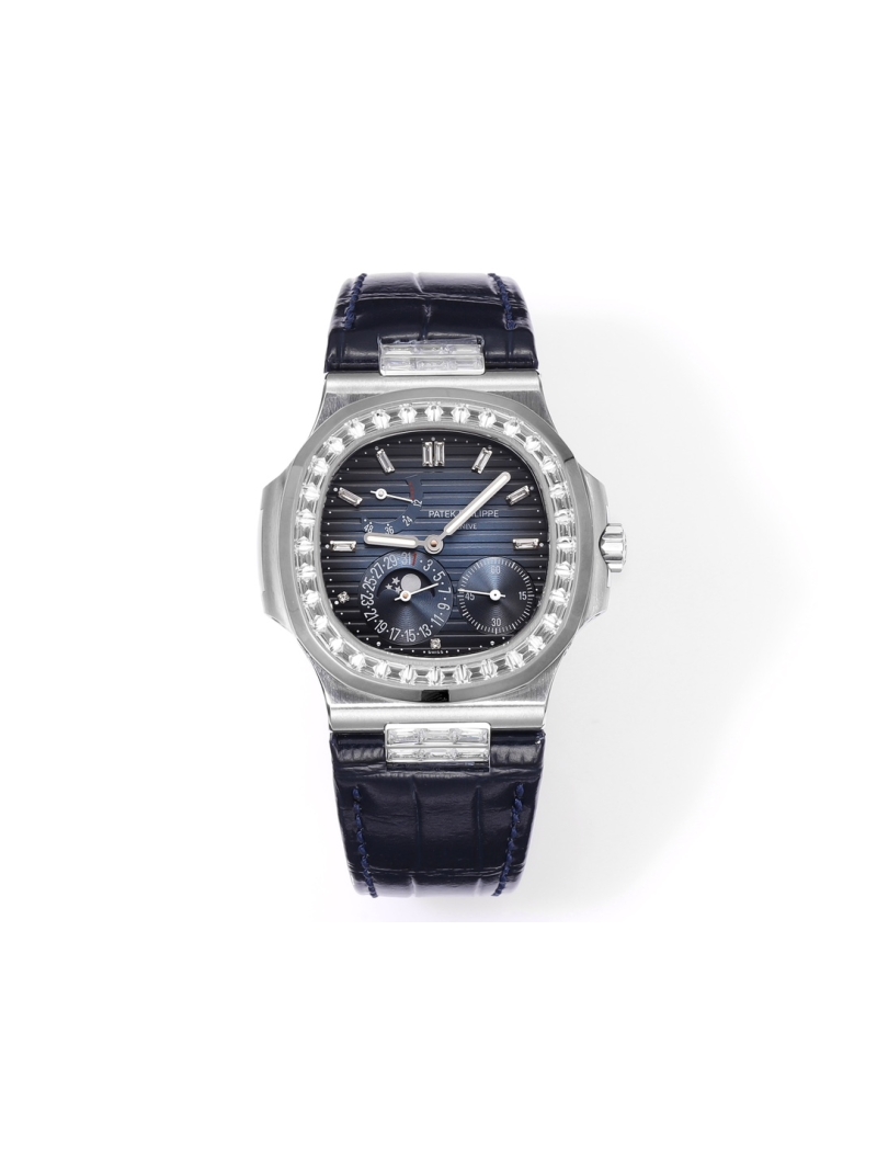 Patek Philippe Nautilus 5712/1A-001 matte black alligator, blue dial with diamond