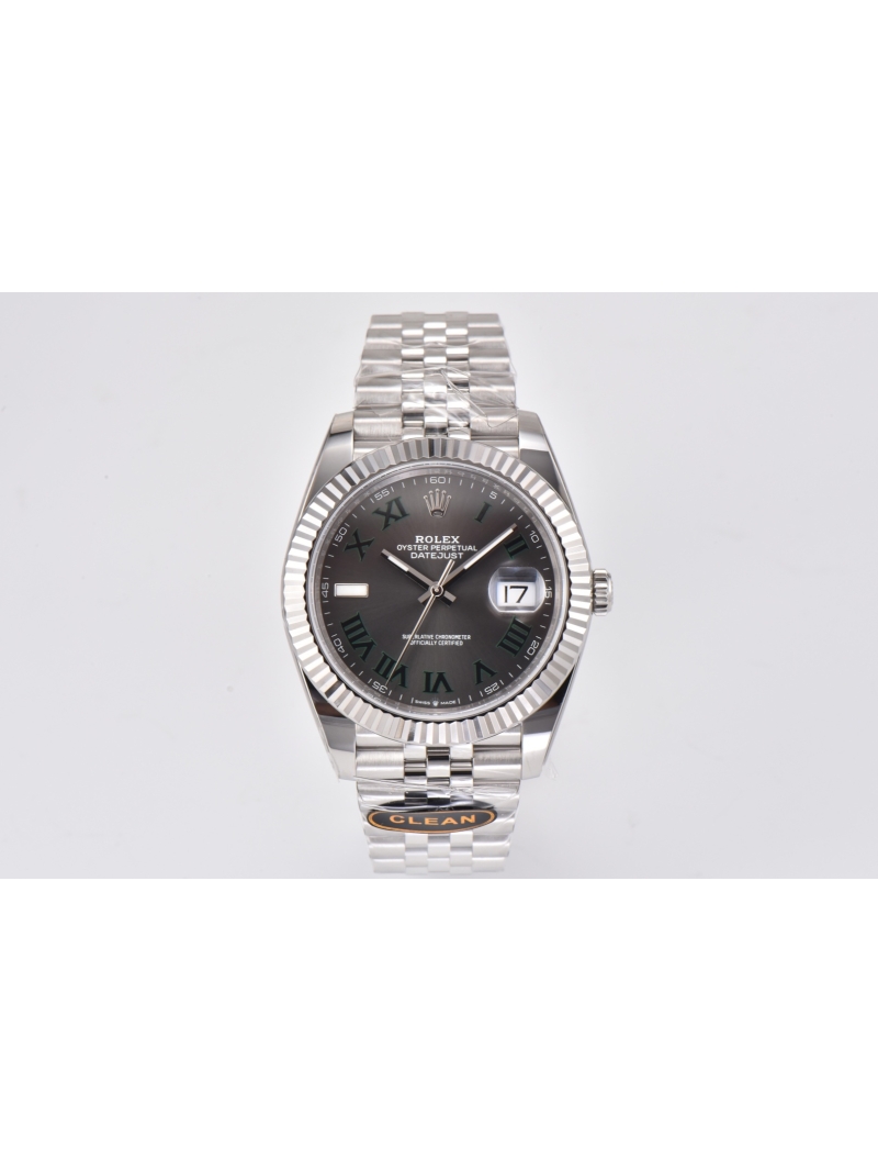 Rolex Datejust 41mm in Oystersteel and White Gold roman numerals dark grey