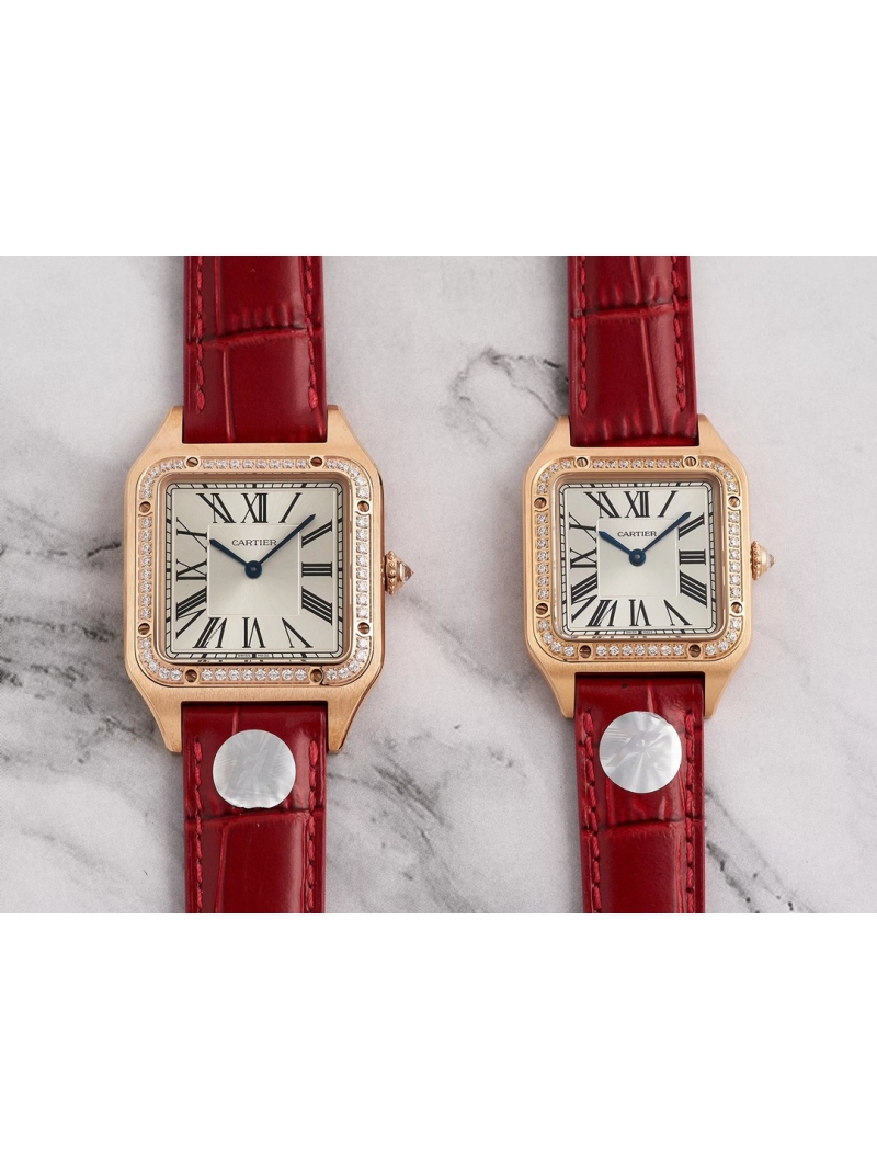 Cartier Santos-Dumont Rose Gold Watch diamond in red– 3 sizes