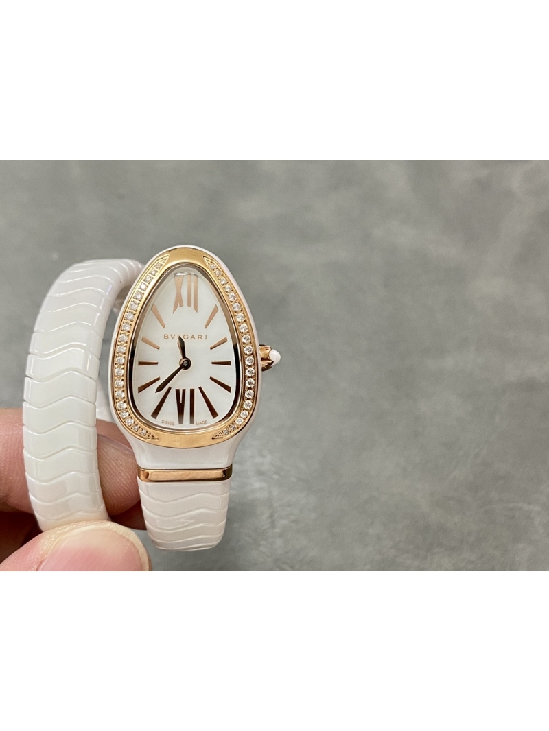 Bvlgari Serpenti Tubogas 35mm Watch with diamond - Rose Gold, Steel, white Dial