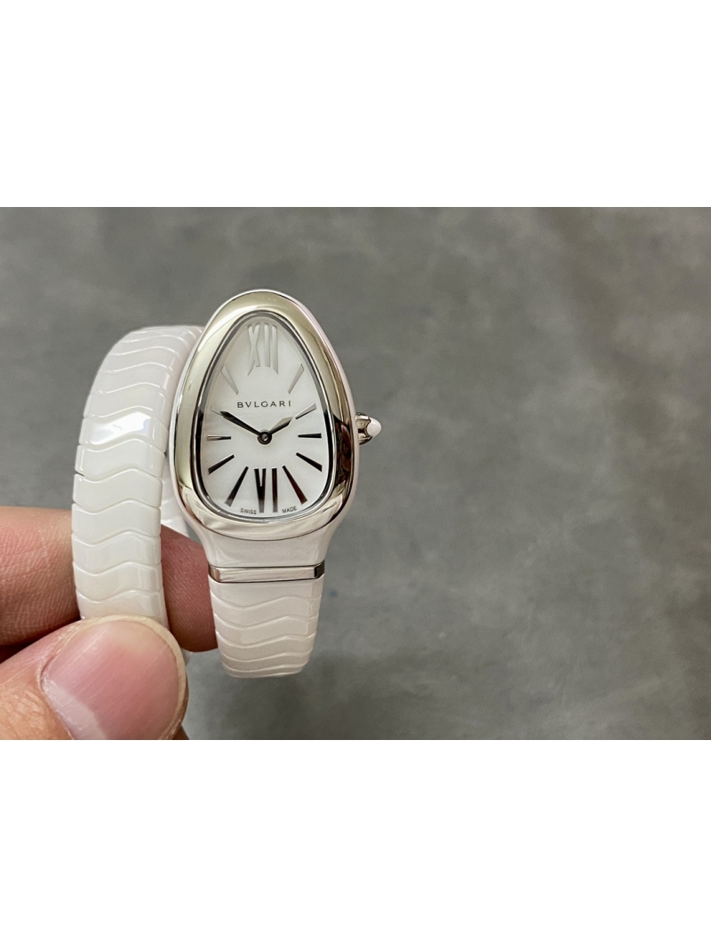 Bvlgari Serpenti Tubogas 35mm Watch with diamond - Silver, white Steel, white Dial