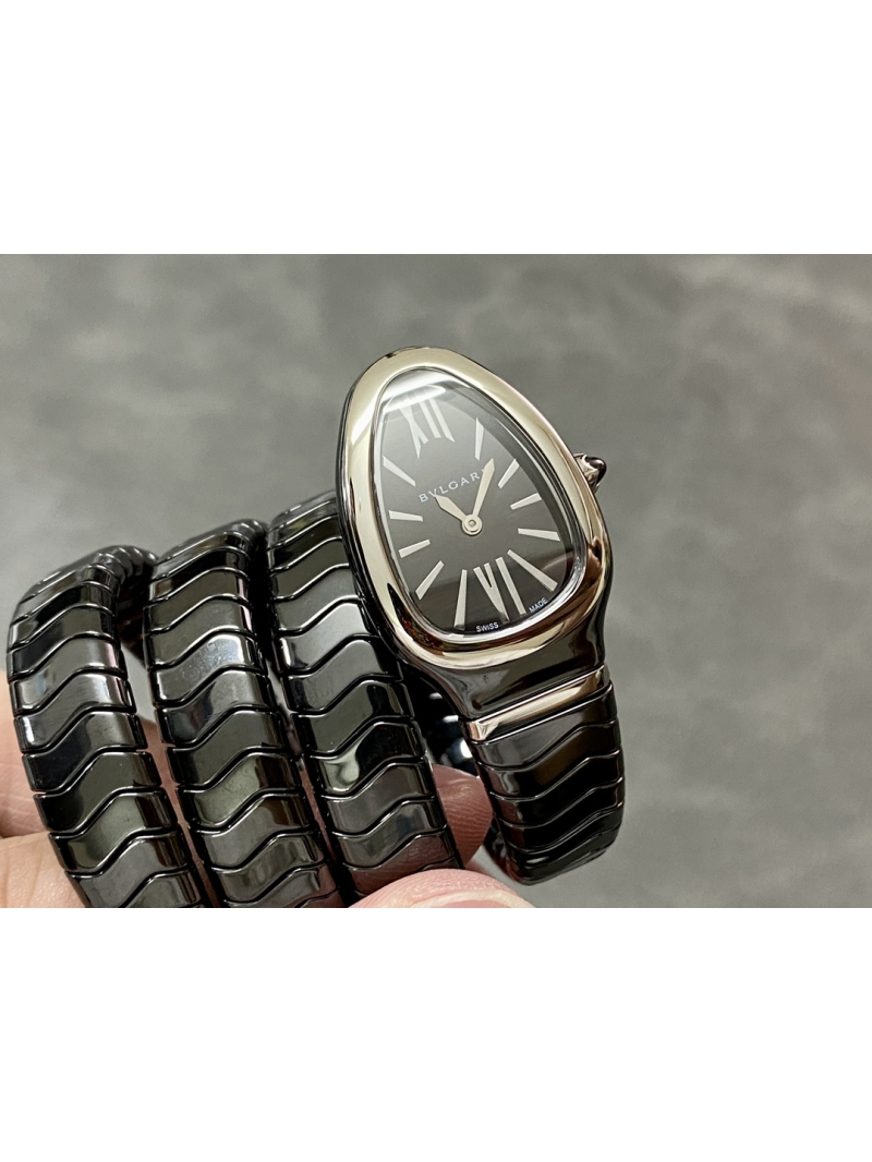 Bvlgari Serpenti Tubogas 35mm Watch with diamond - Silver, black Steel, black Dial