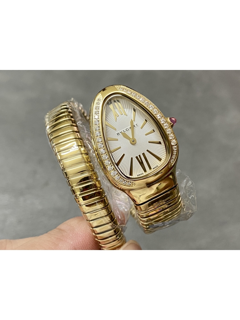 Bvlgari Serpenti Tubogas 35mm Watch with diamond -  Gold, gold Steel, white Dial