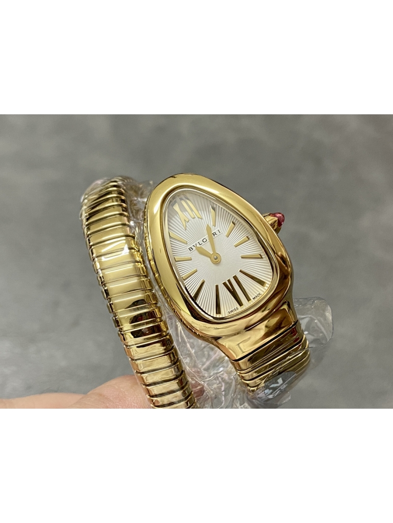 Bvlgari Serpenti Tubogas 35mm Watch -  Gold, gold Steel, white Dial
