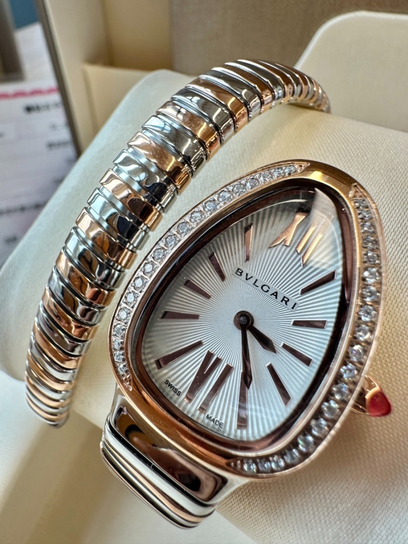 Bvlgari Serpenti Tubogas 35mm Watch with diamond - Rose Gold, mix Steel, white Dial (limited)