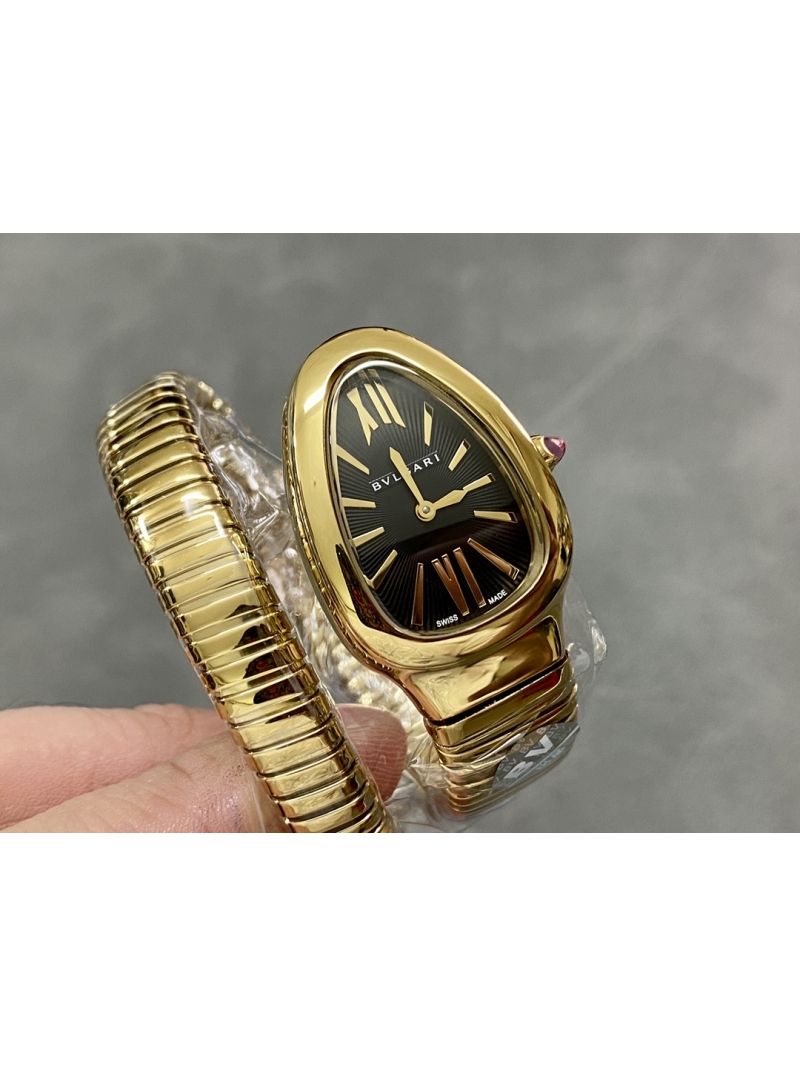 Bvlgari Serpenti Tubogas 35mm Watch - Gold, Steel, Black Dial