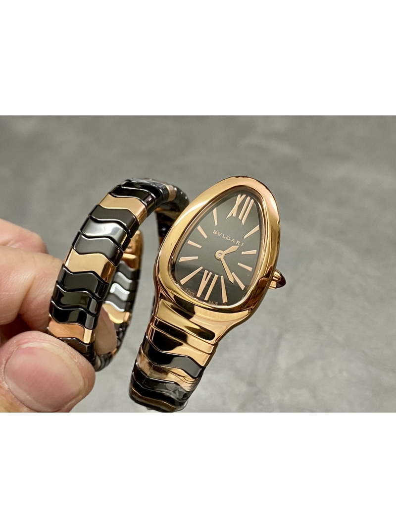 Bvlgari Serpenti Tubogas 35mm Watch - Rose Gold, special mix black Steel