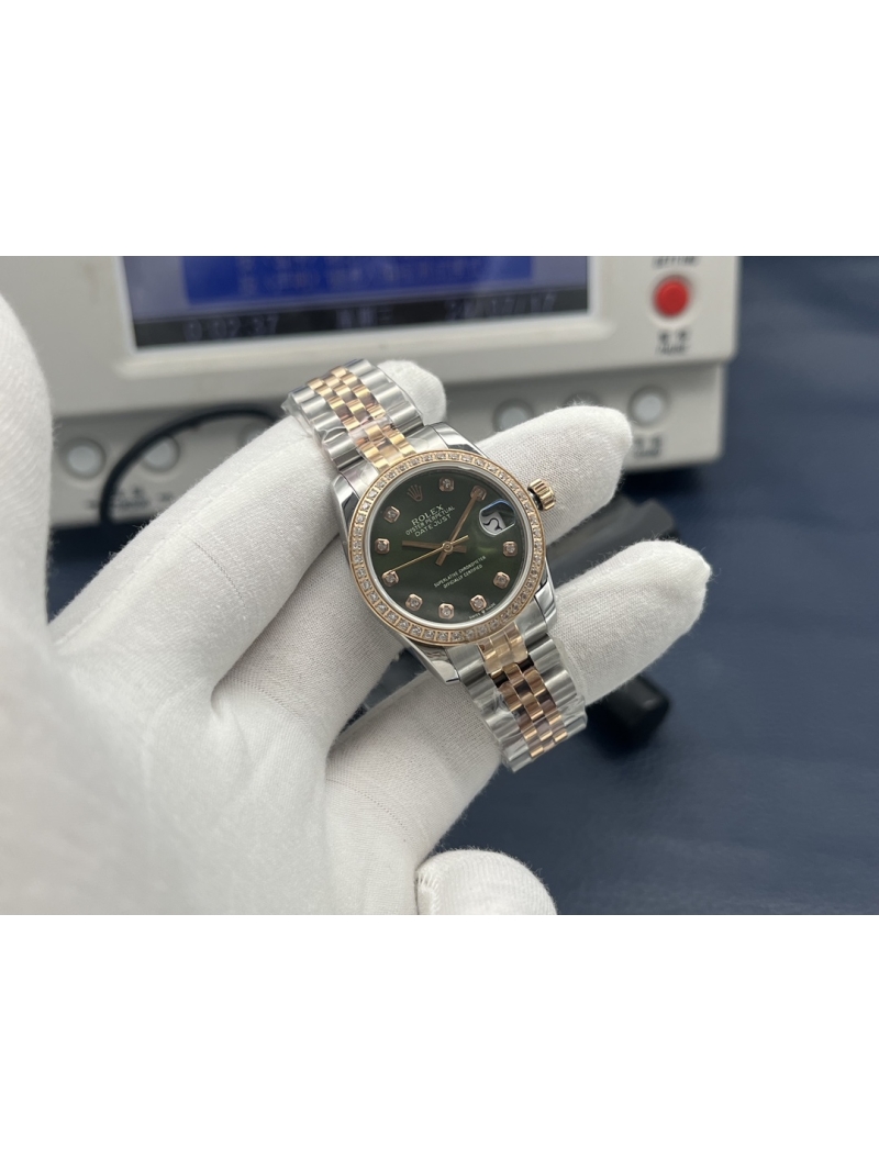 Rolex Lady-Datejust Oyster Perpetual, 31 mm, Oystersteel, Everose Gold, olive green and Diamonds