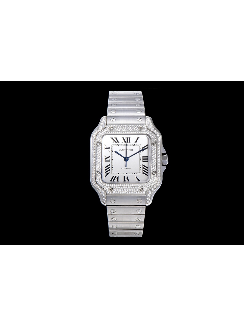 Cartier Santos de Cartier Watch - Medium Model (Steel with Diamonds)