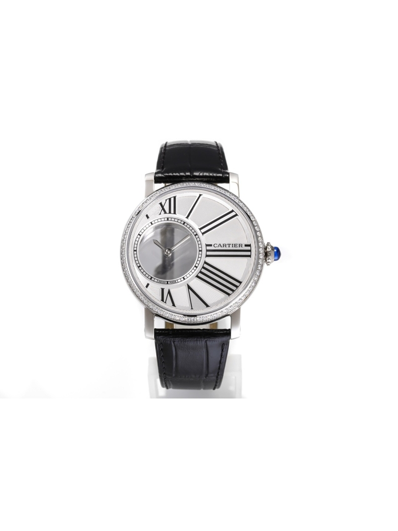 Cartier diamond Rotonde de Cartier silver Mysterious Hour Skeleton Palladium 42mm Watch
